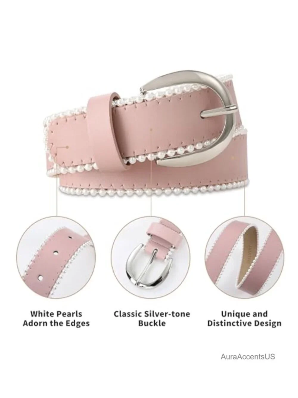 Leather Fashion Belt with Silver Buckle